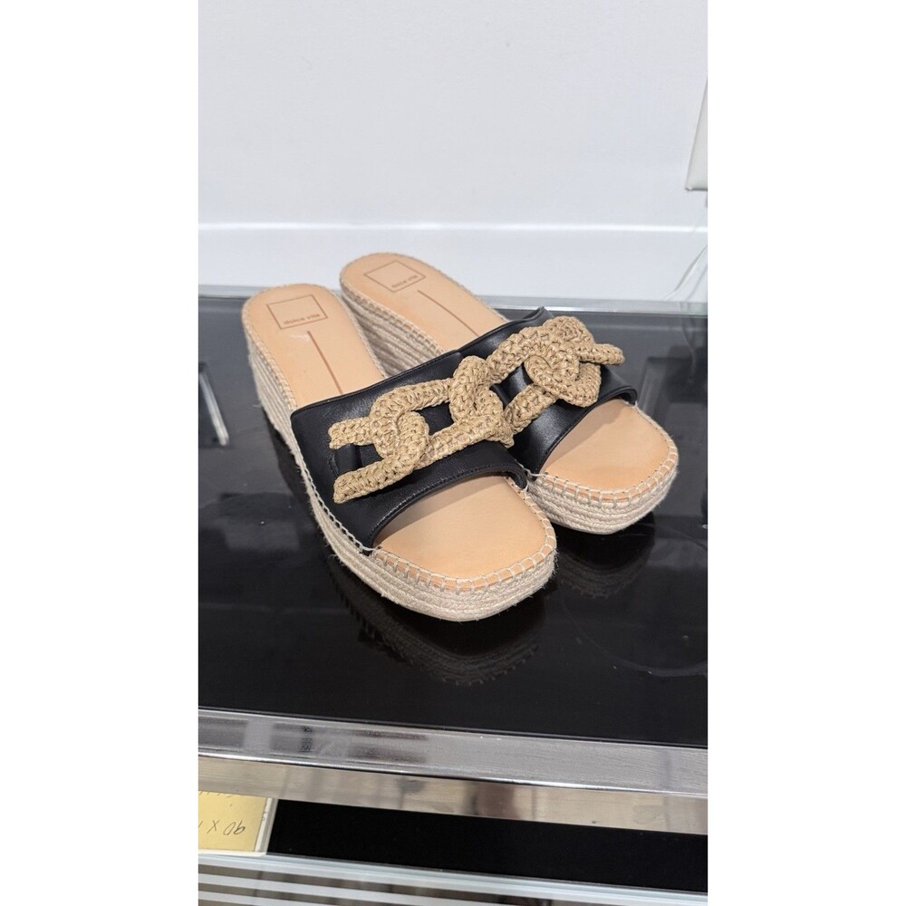 Dolce Vita Women’s 8.5 Platform Espadrille Sandals Raffia Black Slip On